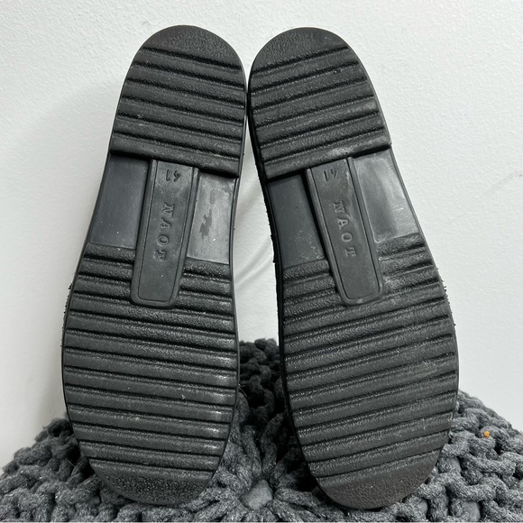 NAOT Enid Flat Sandal Black Lace Nubuck/Black Velvet Nubuck - Picture 10 of 13